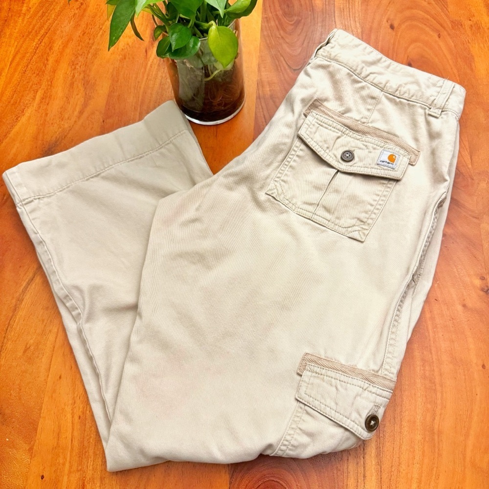 Carhartt Baggy Y2K Streetwear Pockets Cargo Pants Cream Wide Leg Pants Trousers